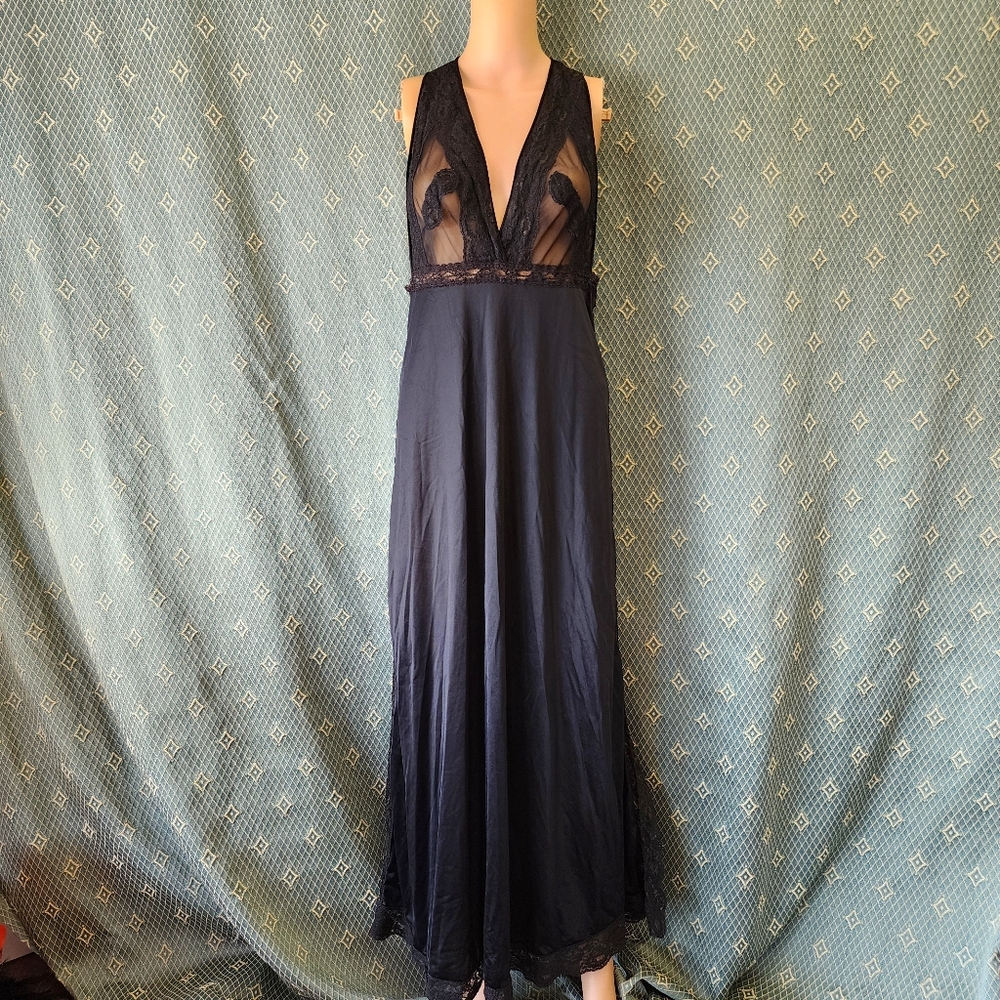 Vintage 1960s Black Glydons Hollywood Sheer Lingerie Sexy Gown Size Small